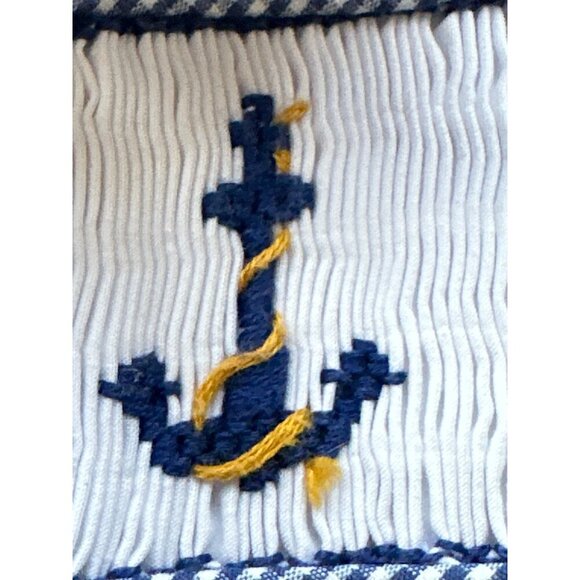 Vintage Smocked Toddler Dress With Anchor Embroidery & Peter Pan Collar - Picture 12 of 12